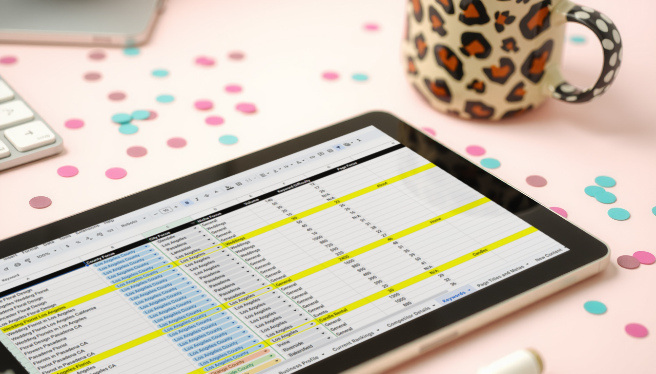 iPad that shows keyword research for a California Florist