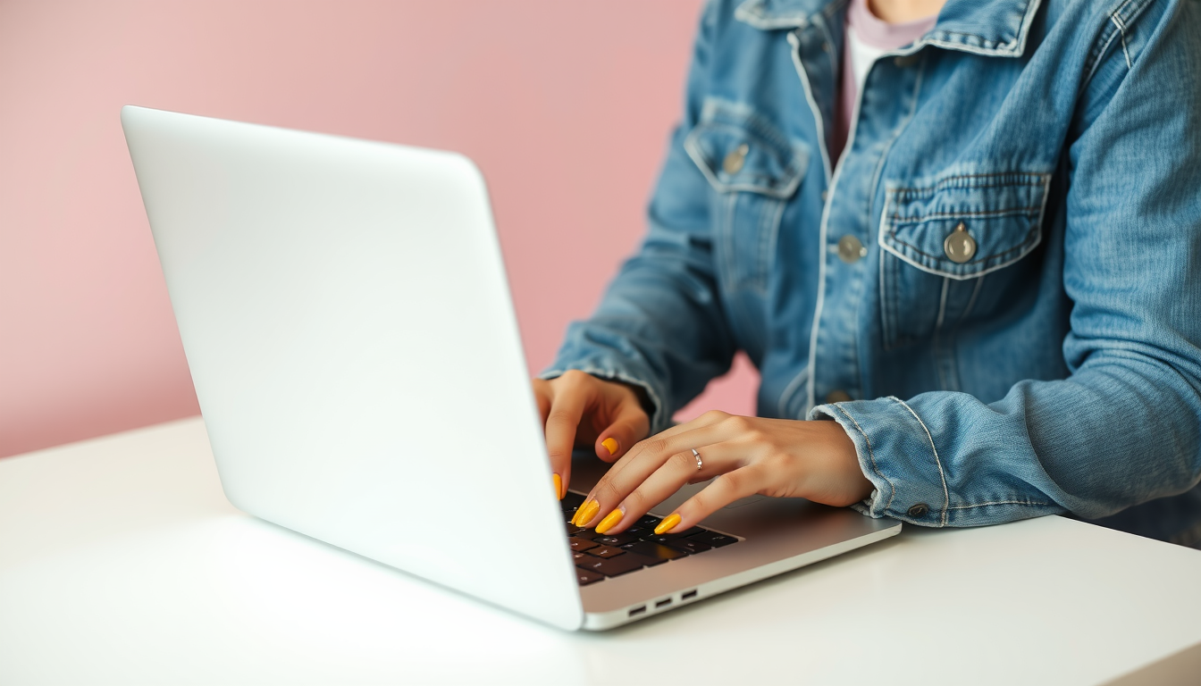 Woman typing on the computer and updating her Showit website
