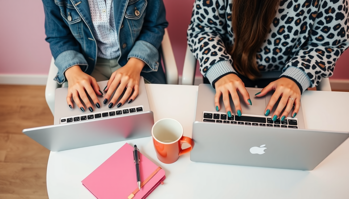 Two business owners typing on their laptops in a shared office