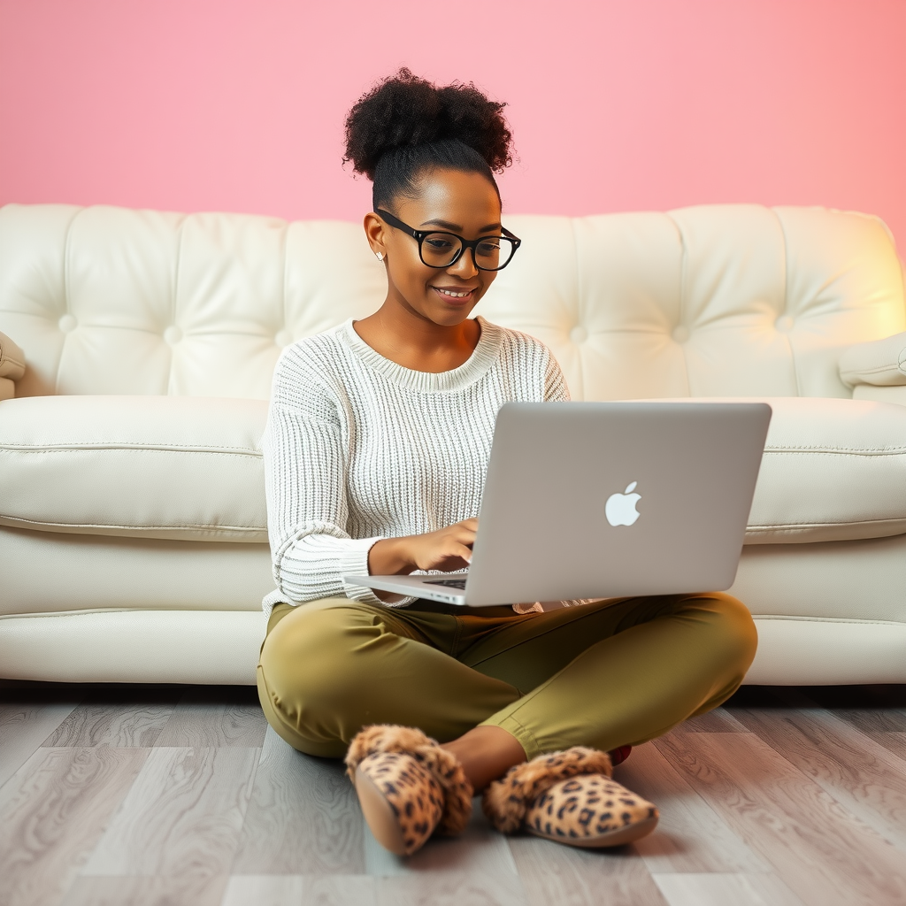 Woman with a laptop on her lap looking at SEO website analytics